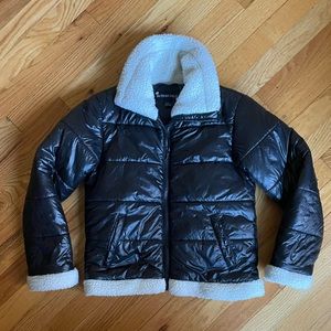 Black Puffer Jacket with White Trim Girls Size M (10-12)